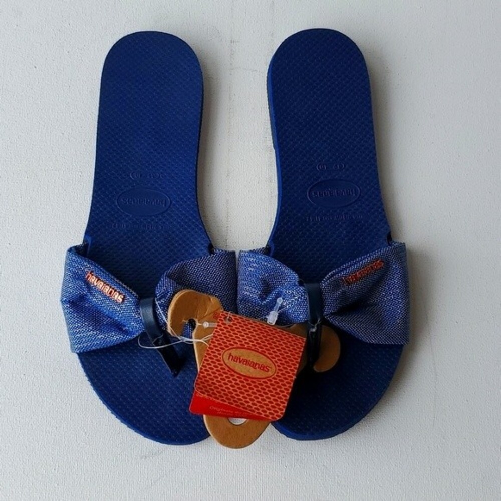 Havaianas You St. Tropez Shine Womens Blue Shiny Bowtie Flip Flop Sandals NWT
